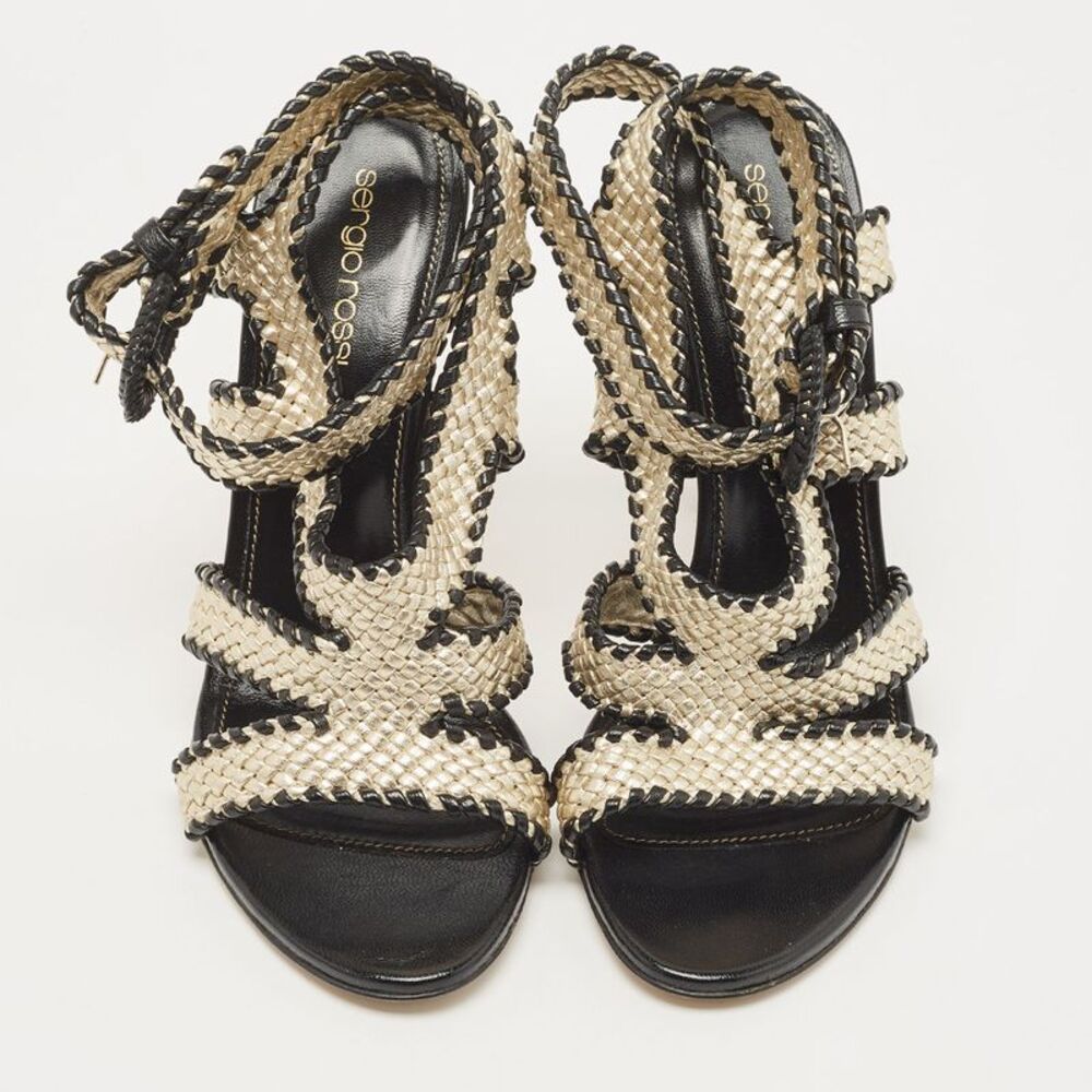 Sergio Rossi Two Tone Woven Leather Ankle Wrap Sandals Size 39 - Picture 3 of 4